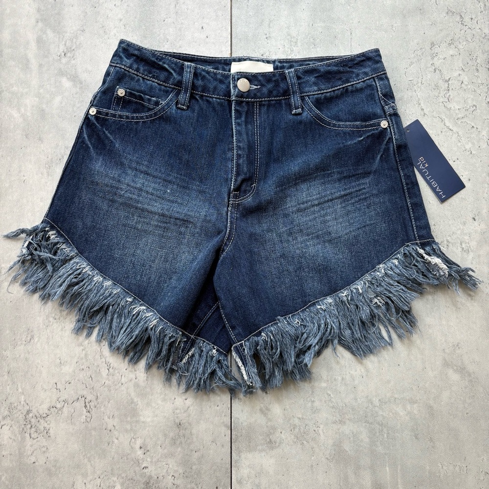 NEW HABITUAL Kid Mid Rise Fringe Jean Short Girl's 14 Zip Blue Fly Snap Closure‎